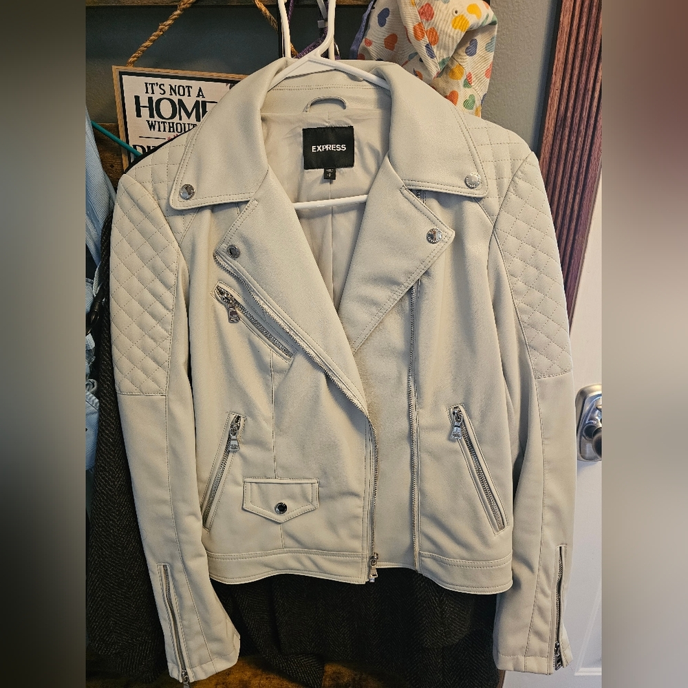 Express light blue faux leather jacket